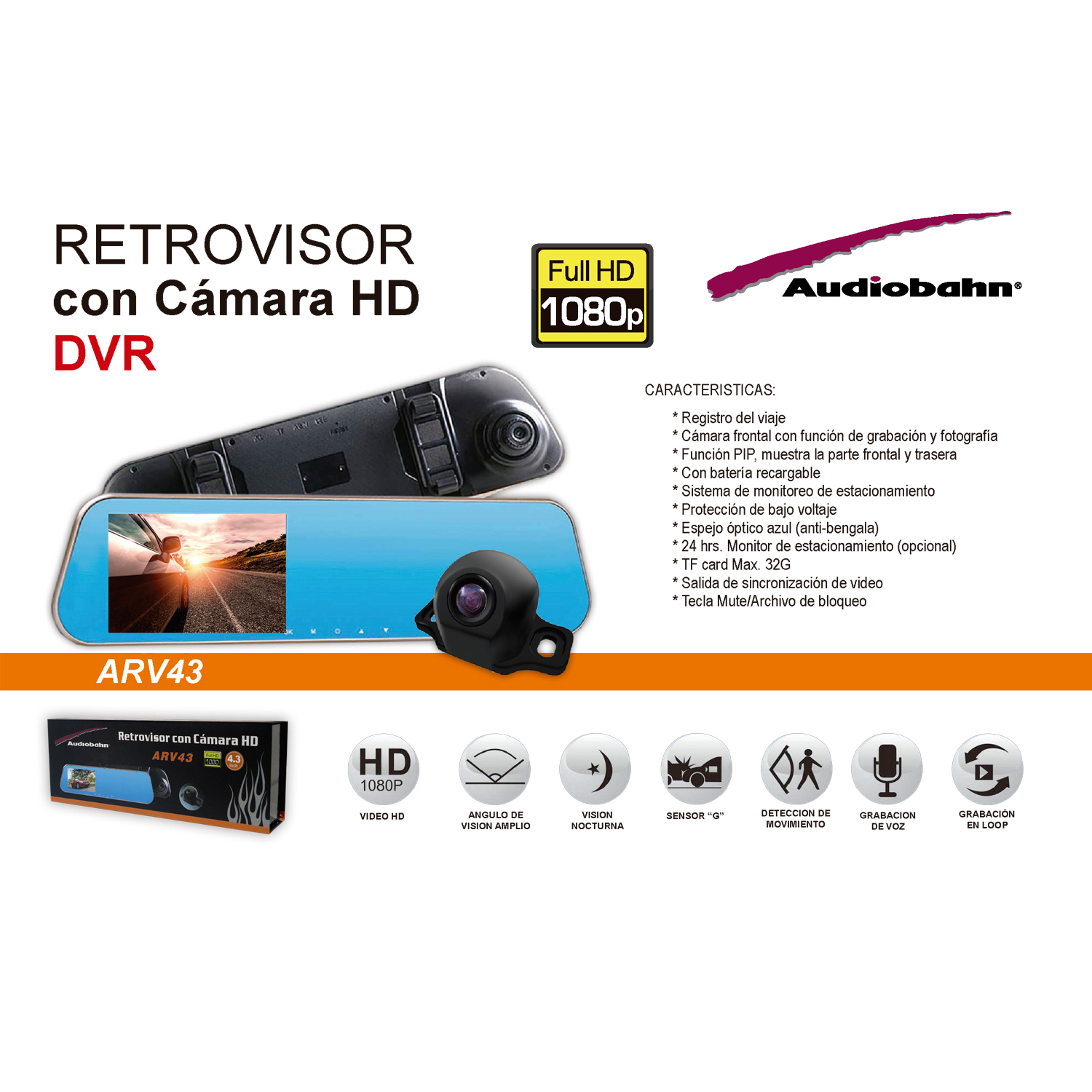 Retrovisor con cámara HD – ARV43 – Audiobahn
